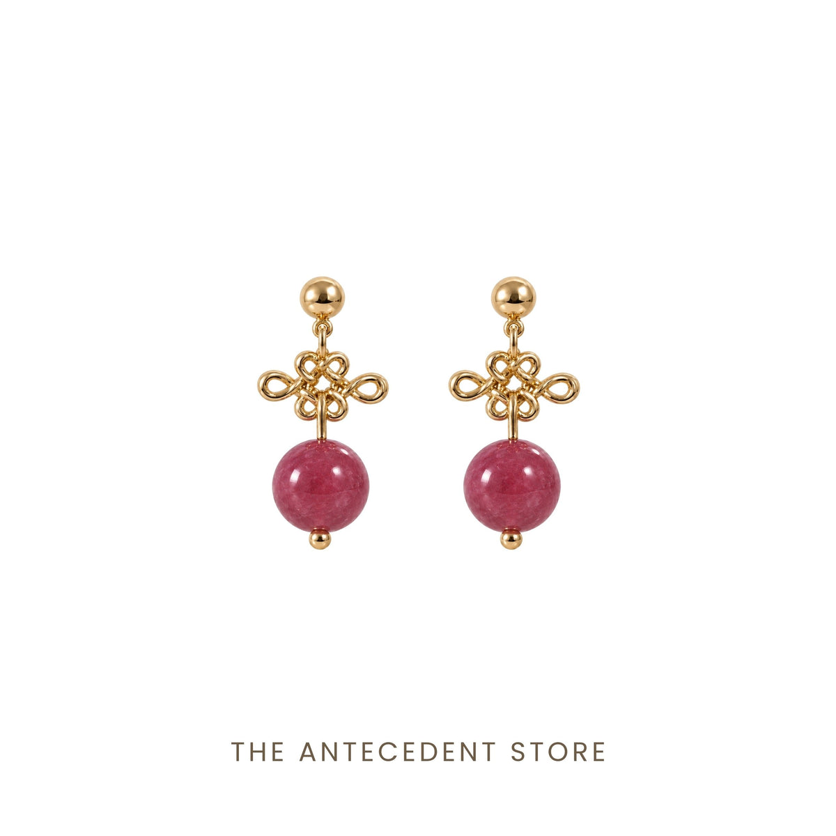 THE ANTECEDENT STORE | Auspicious Ruyi Knot With Rhodonite Earrings