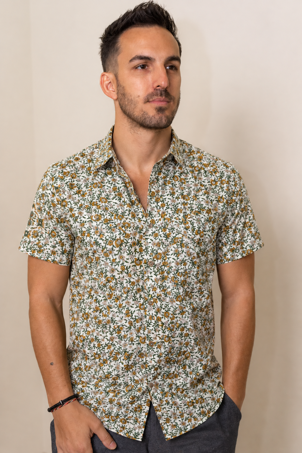 DUXTON | Regular Fit Button Up Shirt | Floral Meadow | White