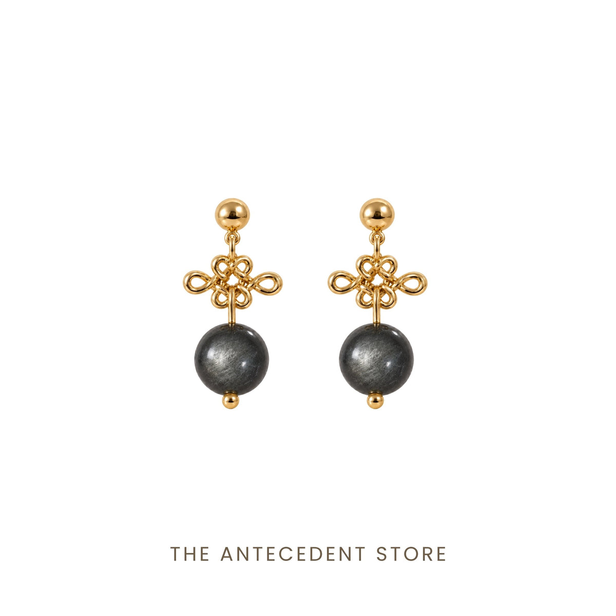THE ANTECEDENT STORE | Ruyi Knots With Silver Obsidian Earrings