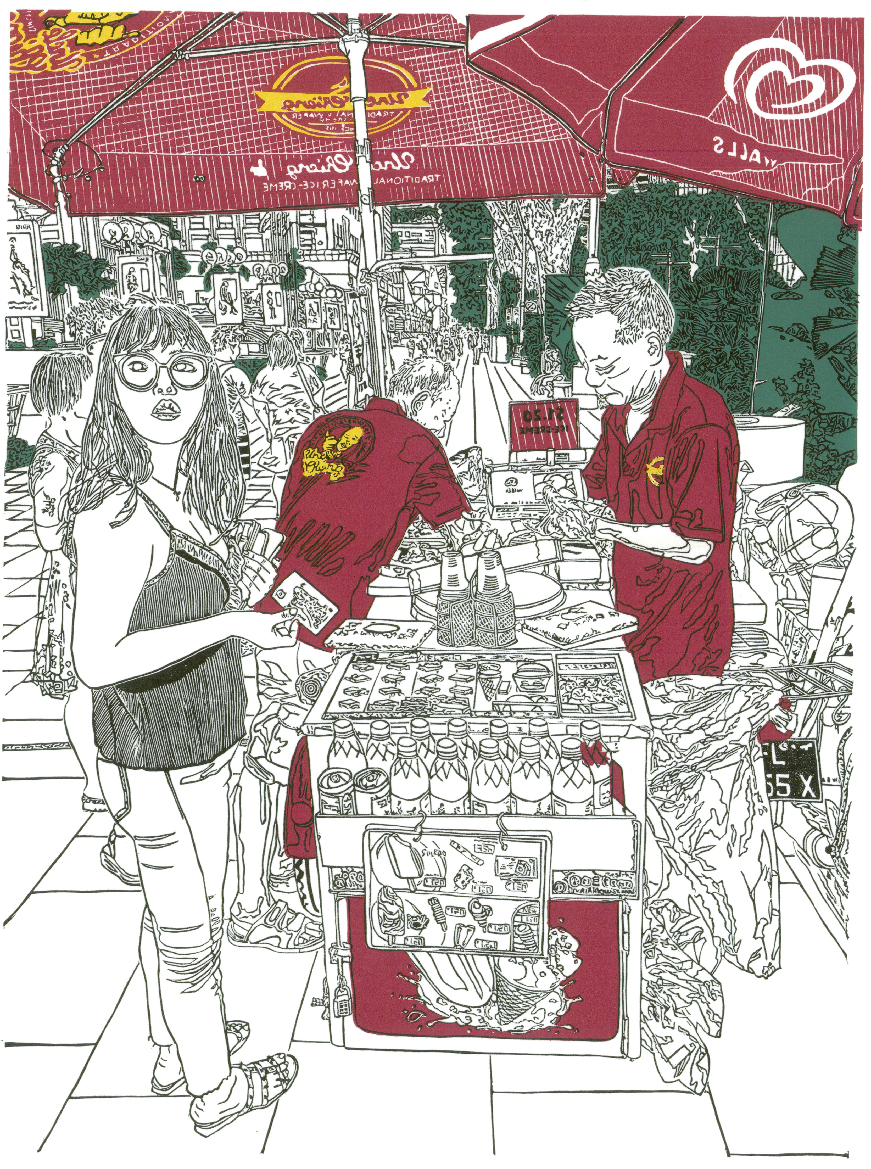 TATSU MAKER WORKS | Uncle Chieng Traditional & Wafer Ice-Crème Original Linocut Print