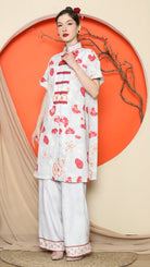 KANZI COLLECTION | Grey Floral Cheongsam Pant Set