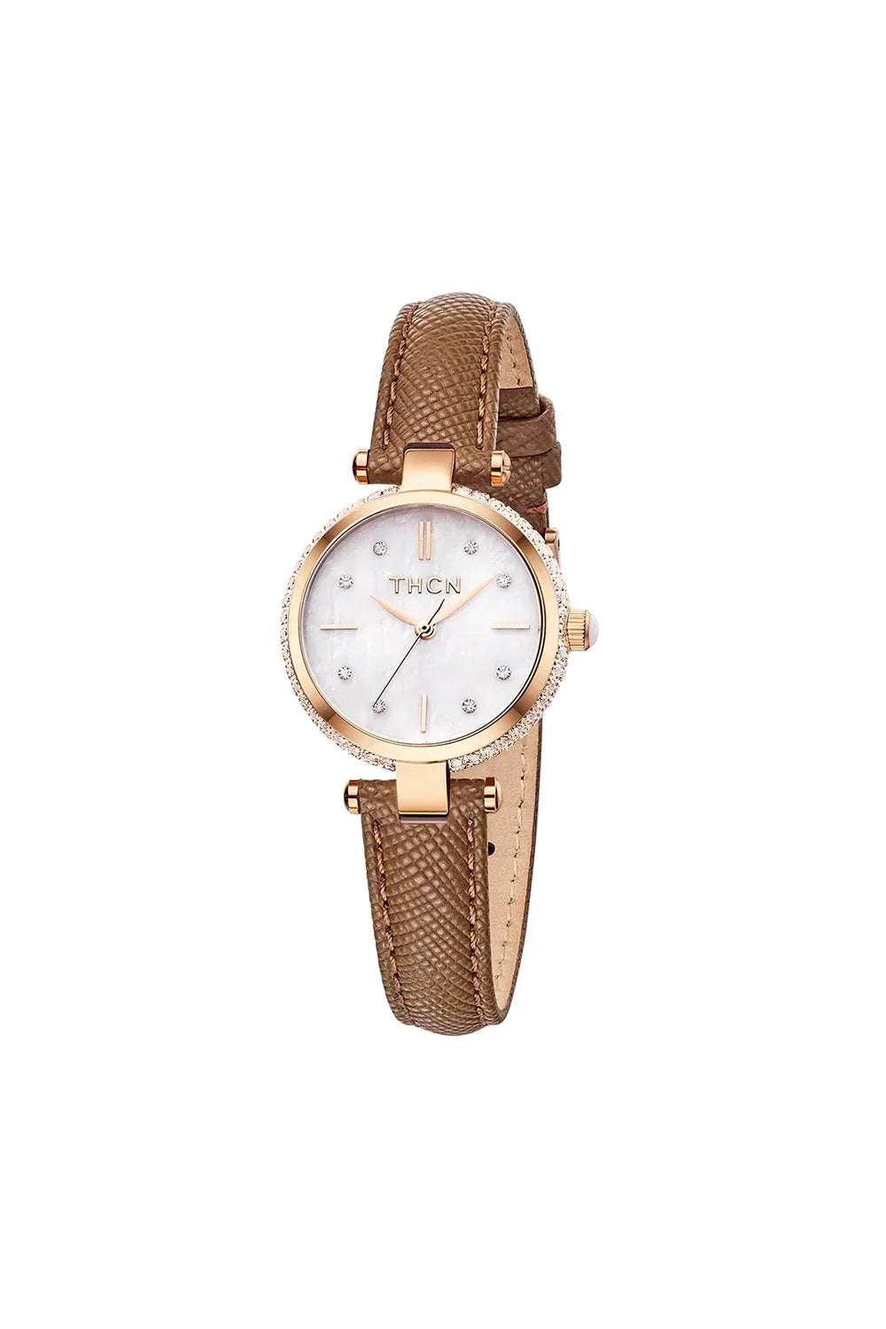 BLACK BY BLUE BRAVE | THCN T· I Mother-of-Pearl Dial Brown Leather Strap Watch