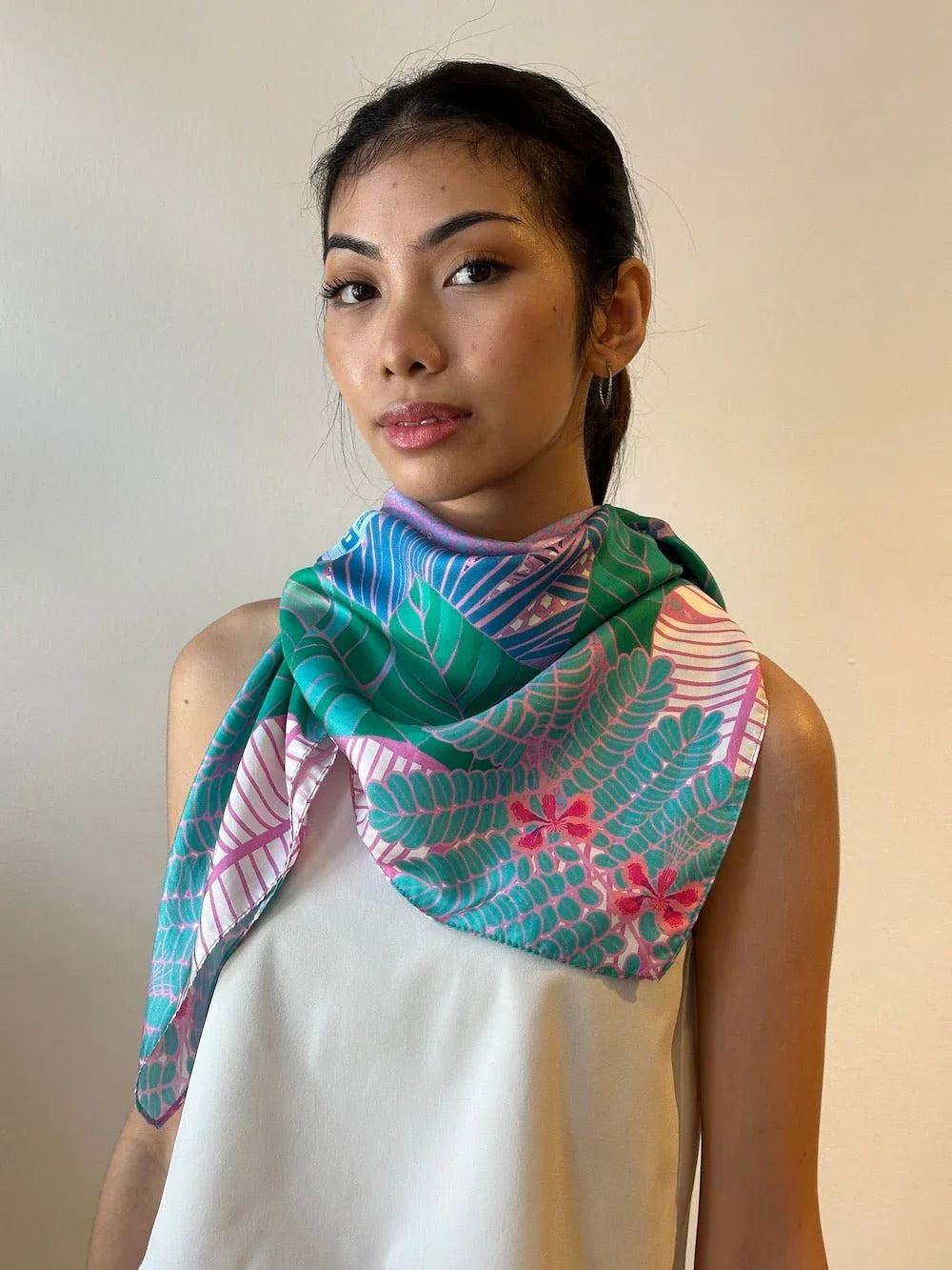 BINARY STYLE | Tropical Art Deco Silk Square Scarf 87x87cm