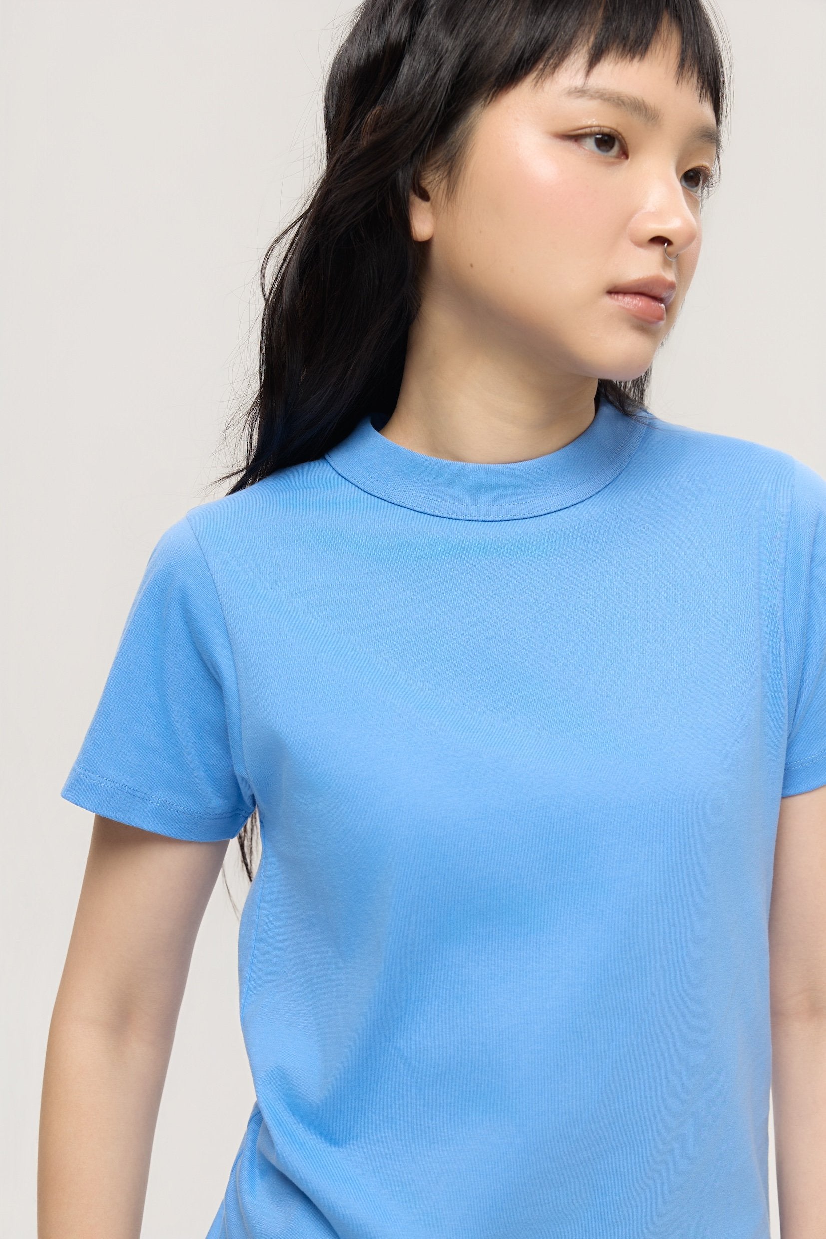 3EIGHTH | Mock Neck Tee in Azure Blue