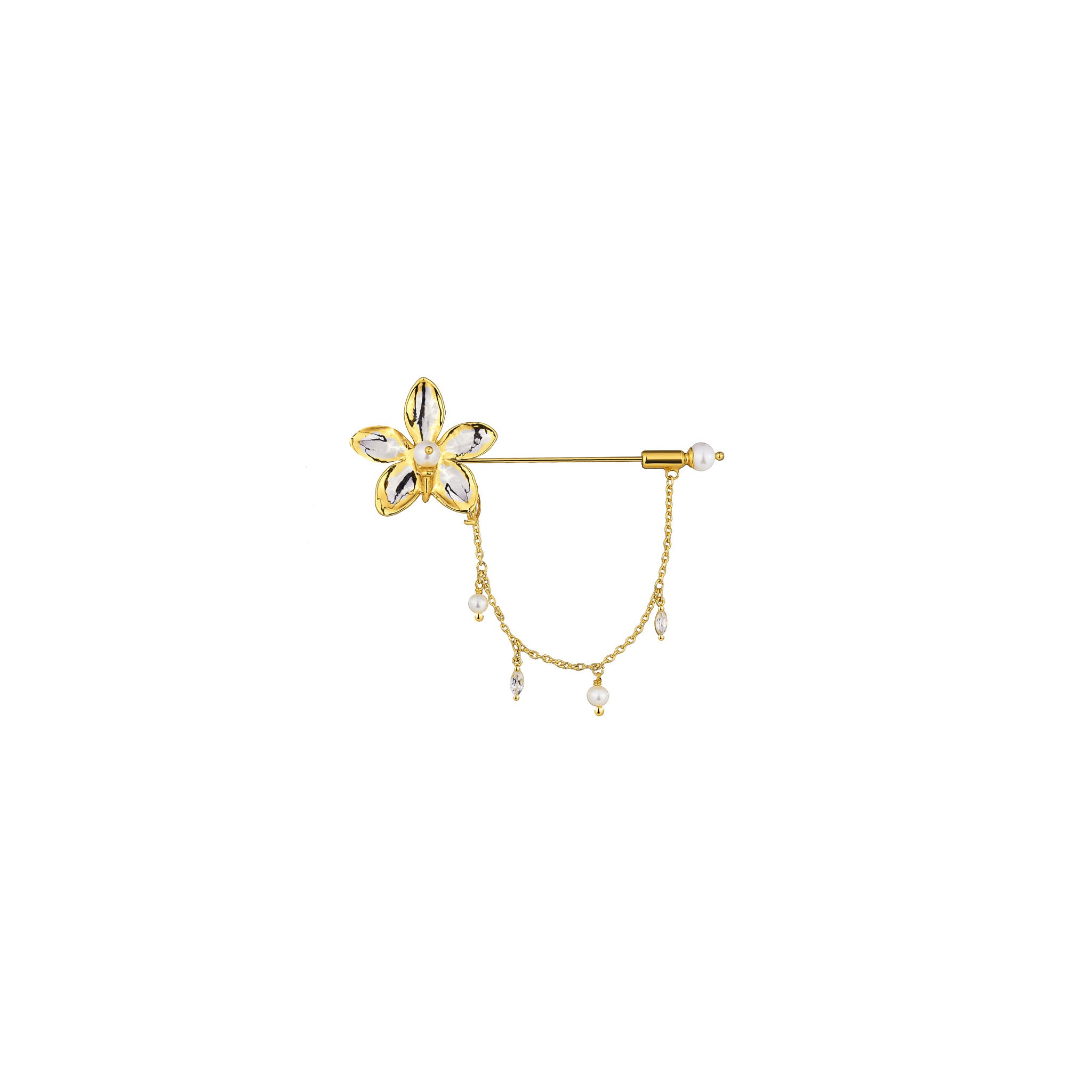 RISIS | Aeridovanda Orchid Brooch in Gold and Palladium with Pearls