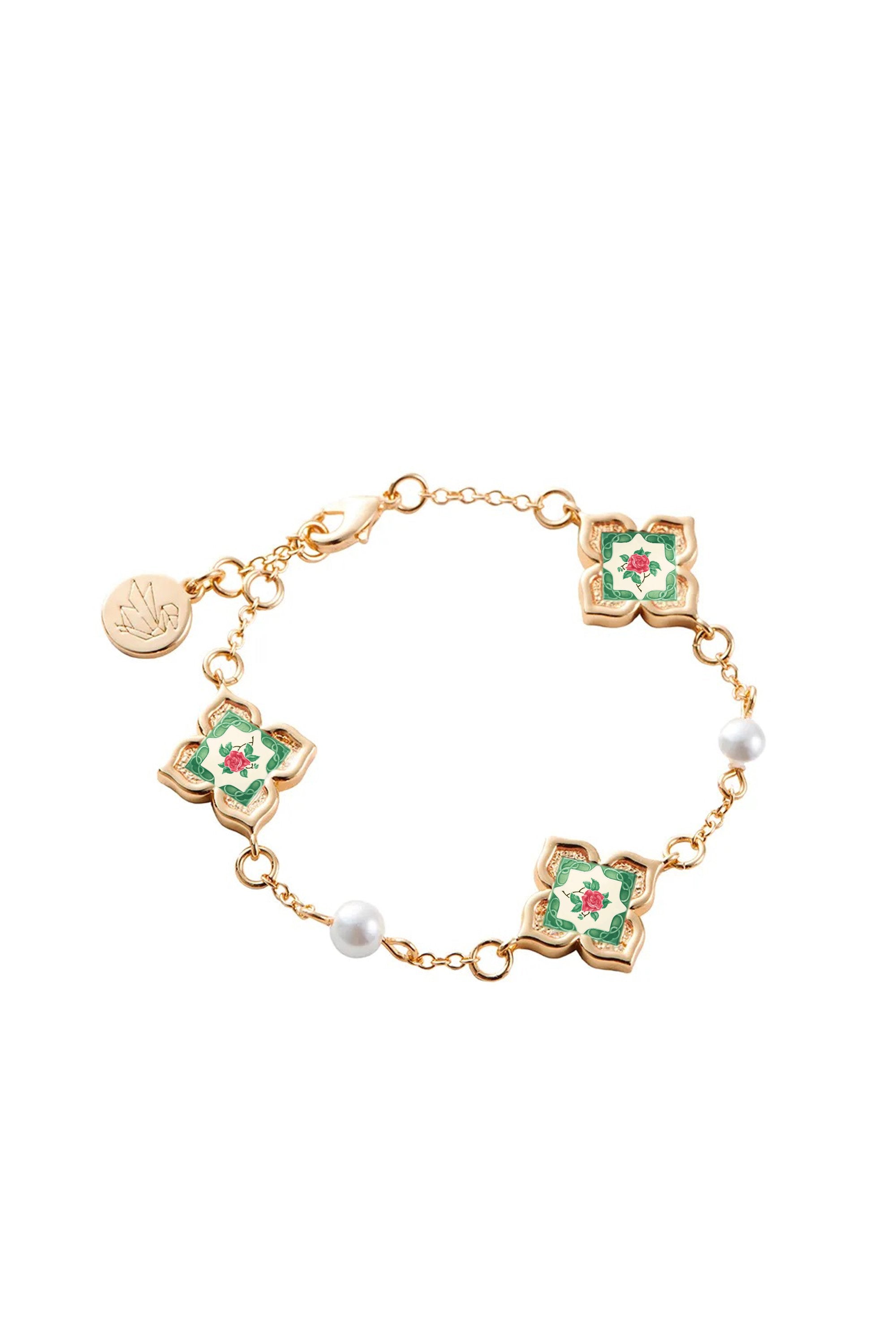 RARE BIRD COLLECTION | Peranakan Floral Pearl Bracelet | Emerald