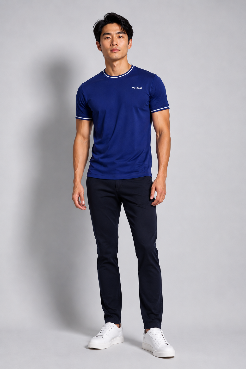 WRLD | Topstitch Round Neck Tee | Blue