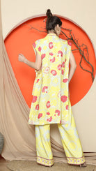 KANZI COLLECTION | Yellow Vest Kimono Jacquard Floral Pant Set