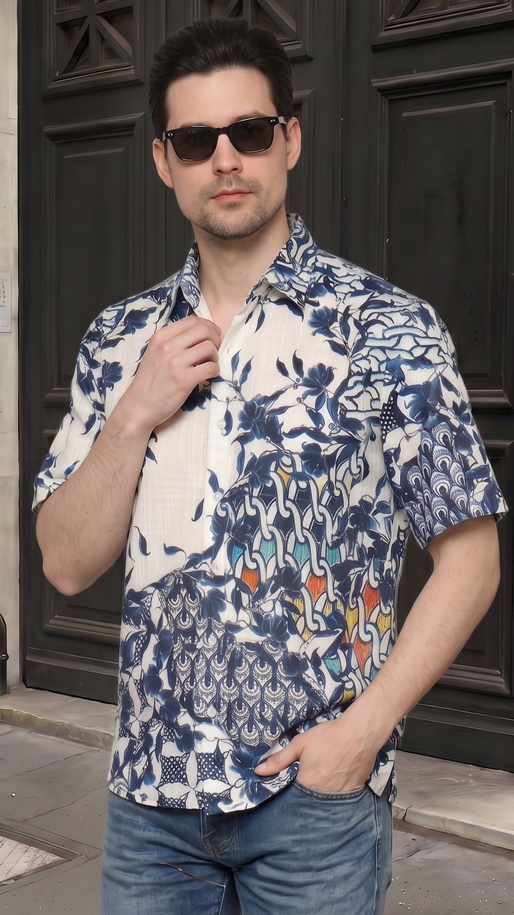 KANZI COLLECTION | Indigo Art-Print Shirt