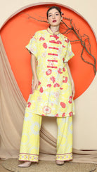 KANZI COLLECTION | Yellow Floral Cheongsam Pant Set