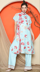 KANZI COLLECTION | Blue Oriental Floral Cheongsam Pant Set