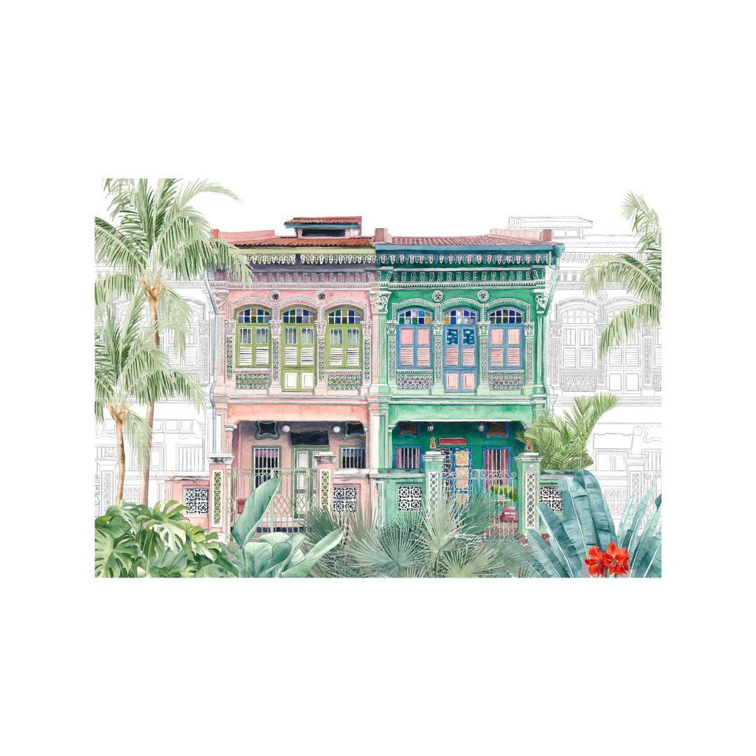 SINGLAPA | Peranakan Pink/Green Shophouse Art Print
