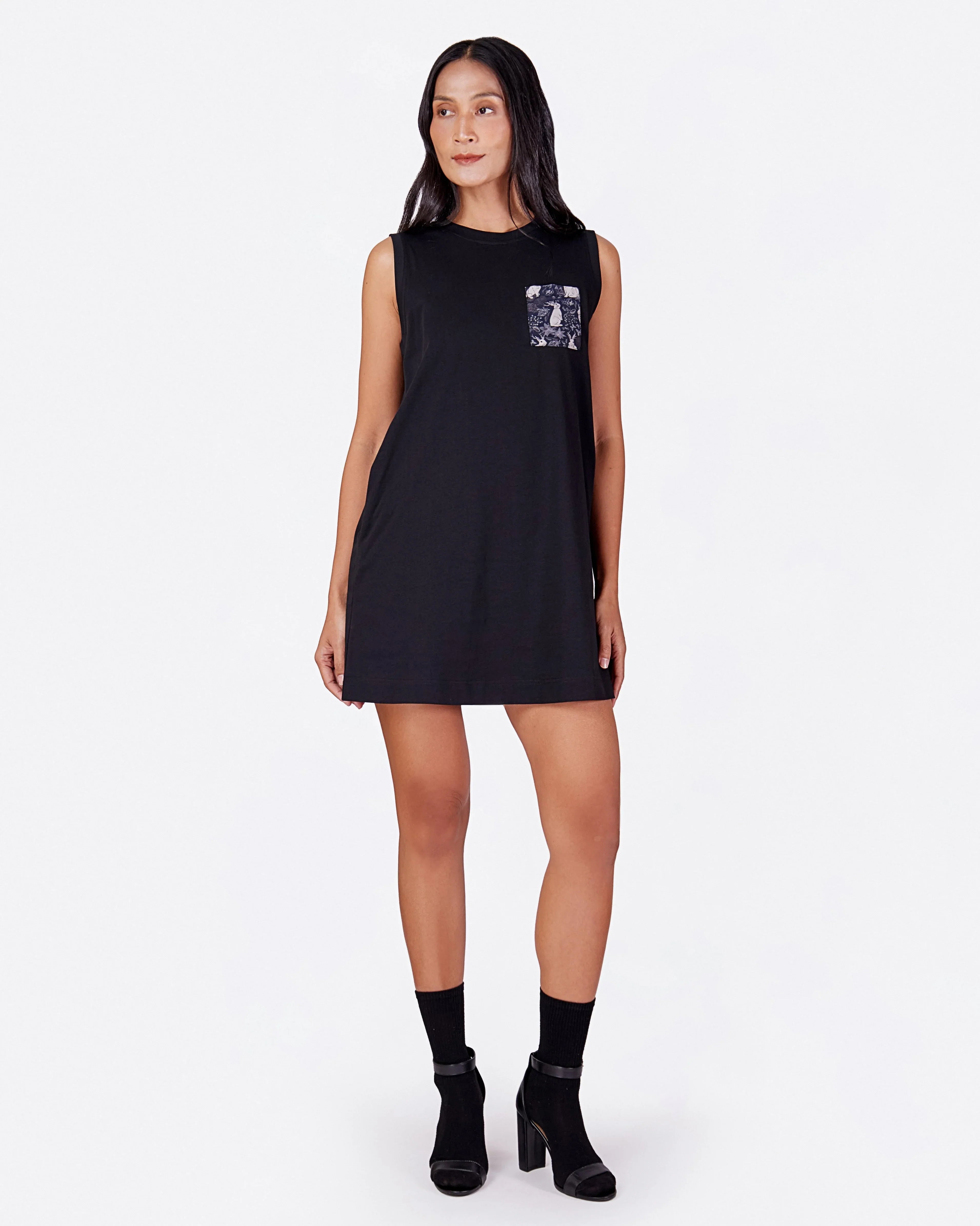 STUDIO QILING | Black Cotton Jersey Tank Dress