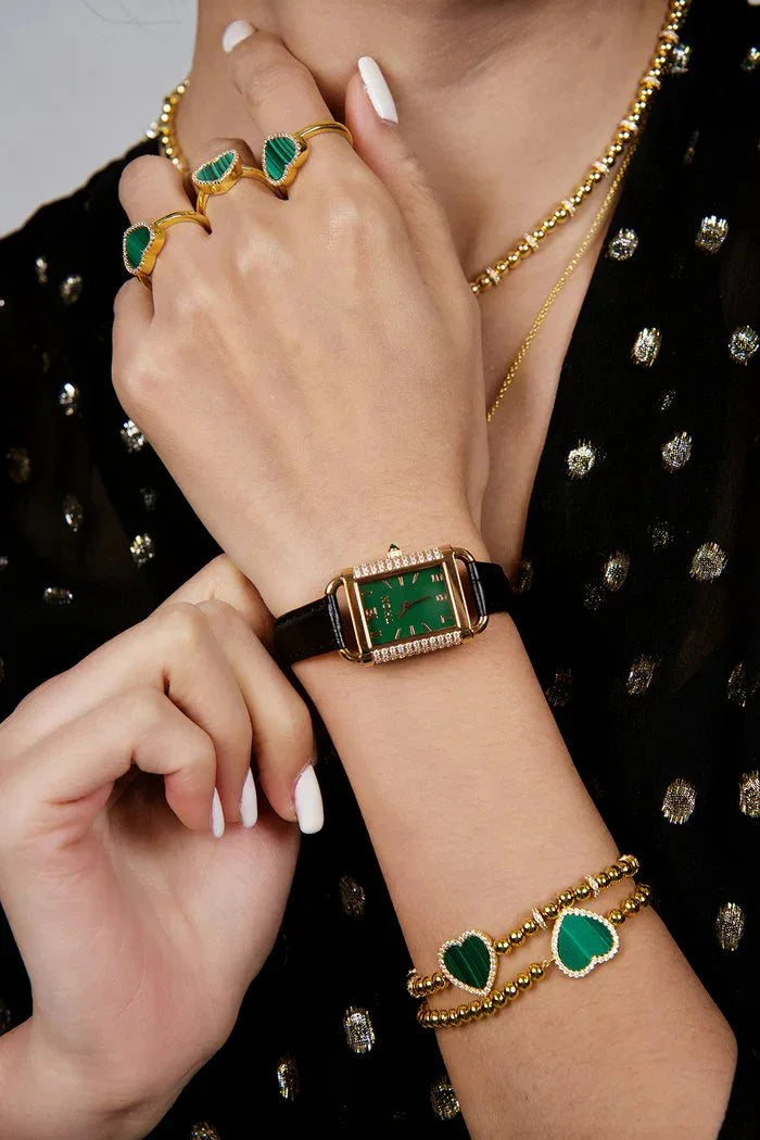 BLACK BY BLUE BRAVE | THCN H· II Eggshell Green Dial Black Leather Strap Watch
