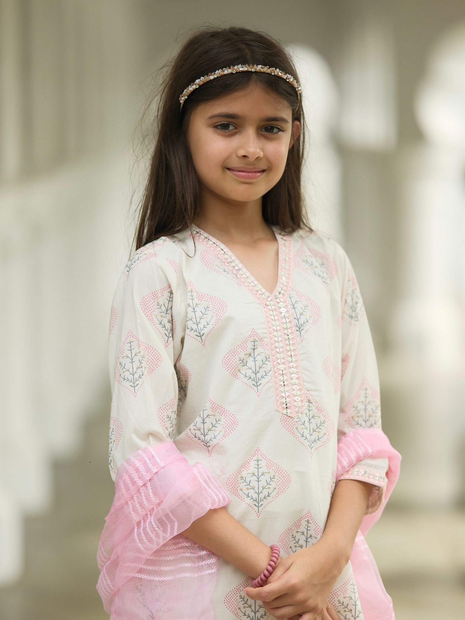 NIMBU | Gul Pink Girls Kurti With Pants Set In Cotton