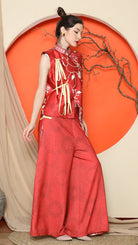 KANZI COLLECTION | Red Cheongsam Floral Vest With Floral Pants Set