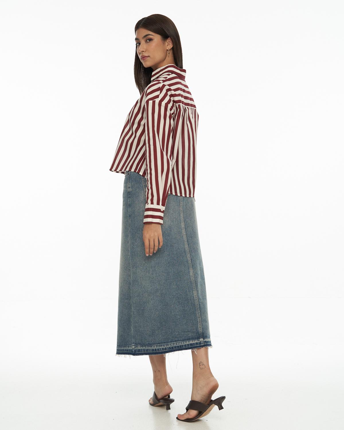 DRESSINGPAULA | Cotton Striped Crop Shirt