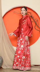 KANZI COLLECTION | Red Floral Jacquard Jacket With Skirt Set