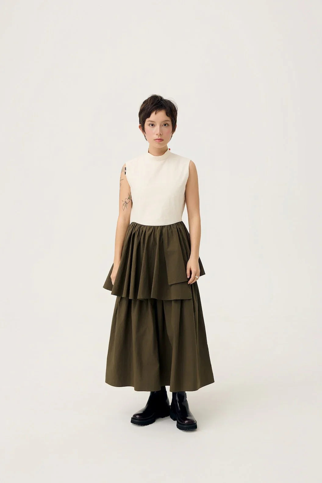 3EIGHTH | Ukabu Dress in Olive & Cream