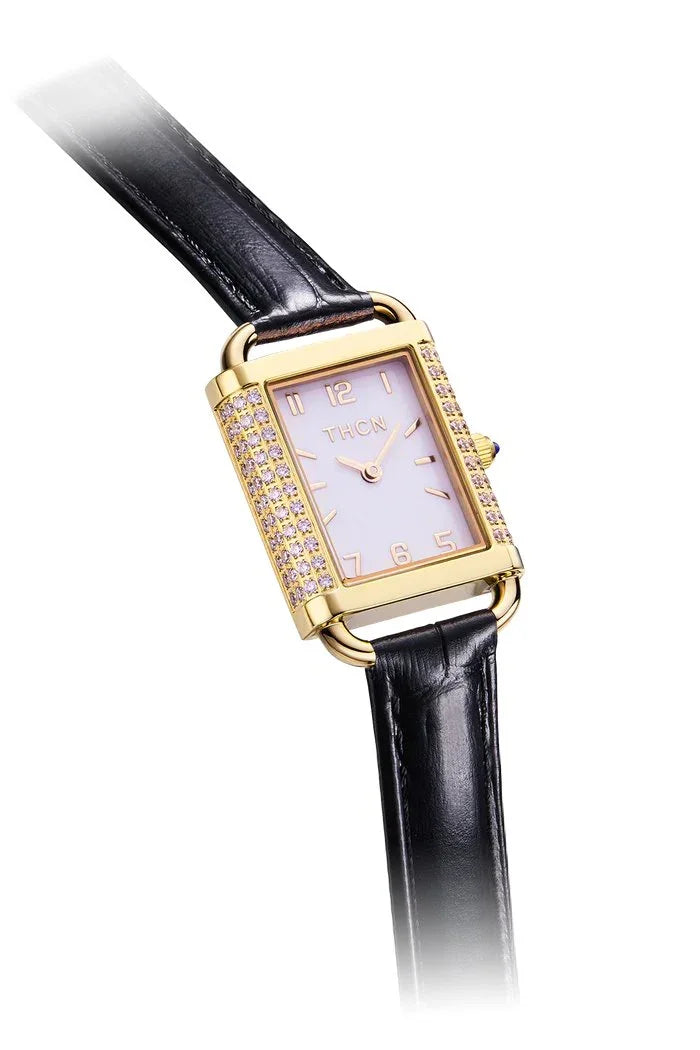 BLACK BY BLUE BRAVE | THCN H· II Eggshell White Dial Black Leather Strap Watch | Gold