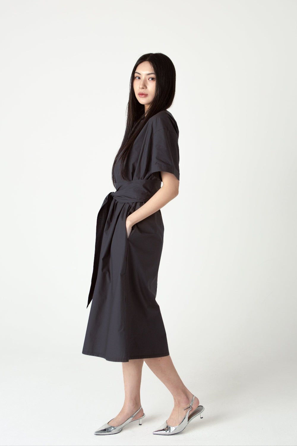SAERO COLLECTIVE | Wrapline Dress | Charcoal Grey