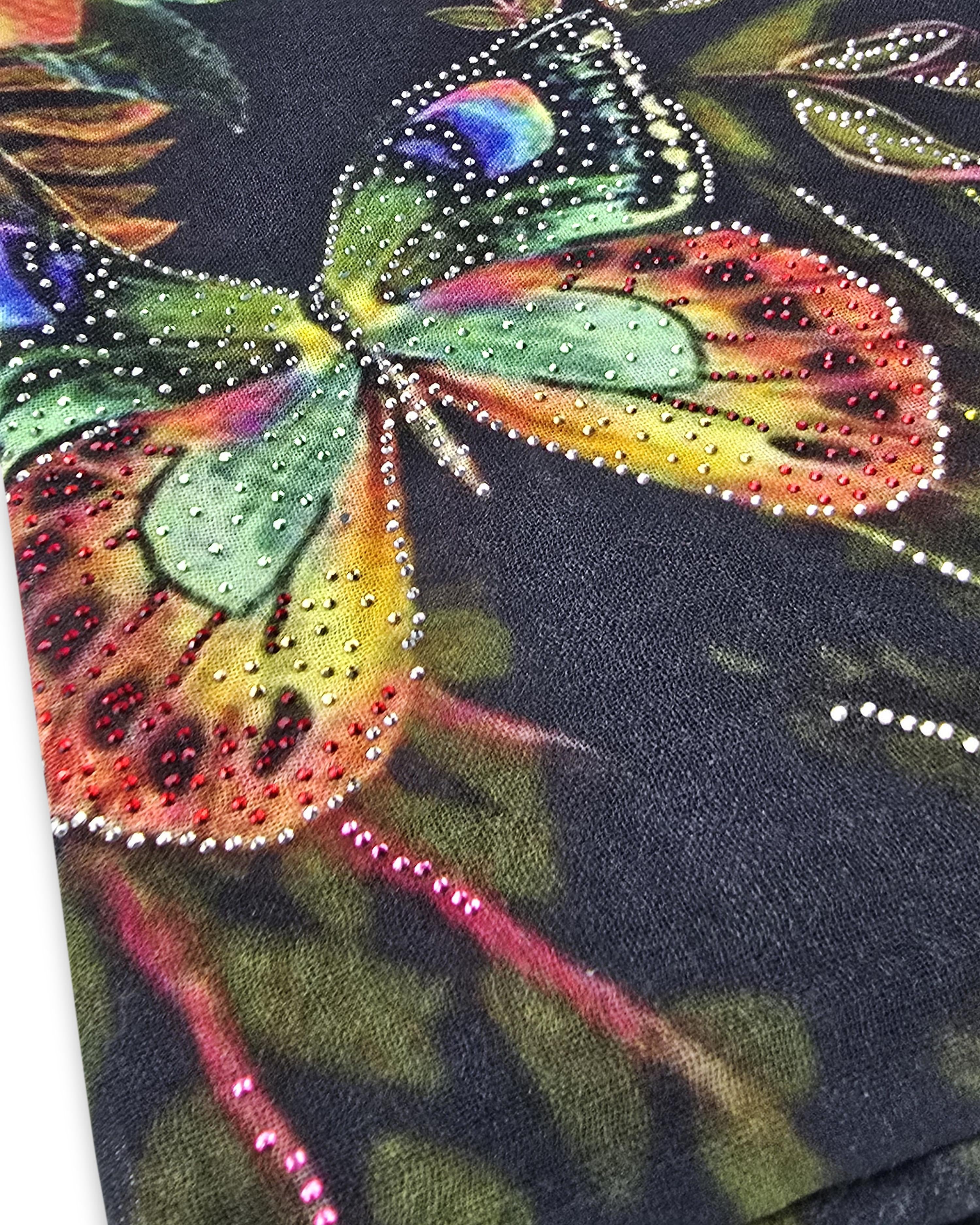 QUEENMARK | AN Printed Shawl 2024 Assorted Black Butterfly Flower