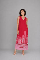 ANS.EIN | SINGAPORE SKYLINE Red Maxi Dress