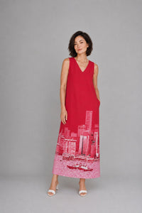 ANS.EIN | SINGAPORE SKYLINE Red Maxi Dress