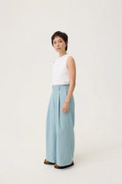 3EIGHTH | Nagare Pleat Trousers in Steel Blue
