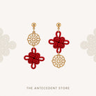 THE ANTECEDENT STORE | Asymmetrical Auspicious Knot Earrings in Bright Red