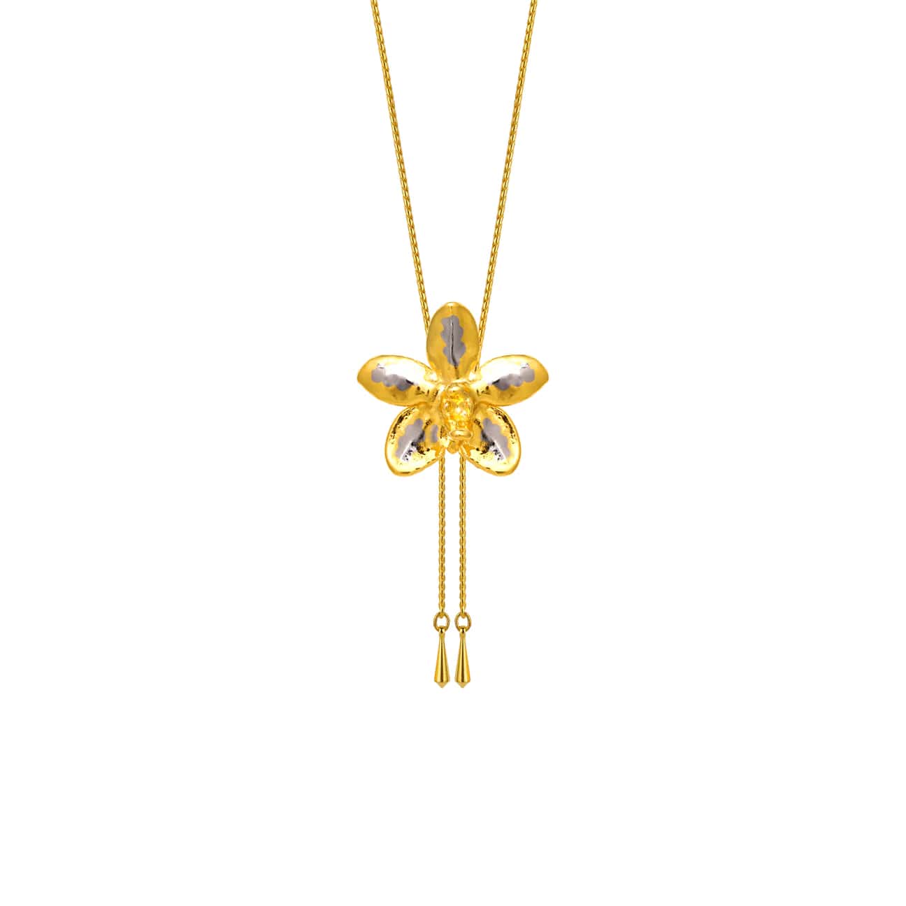 RISIS | Aeridovanda Vieng Ping Orchid Long Slider Necklace in Gold & Palladium