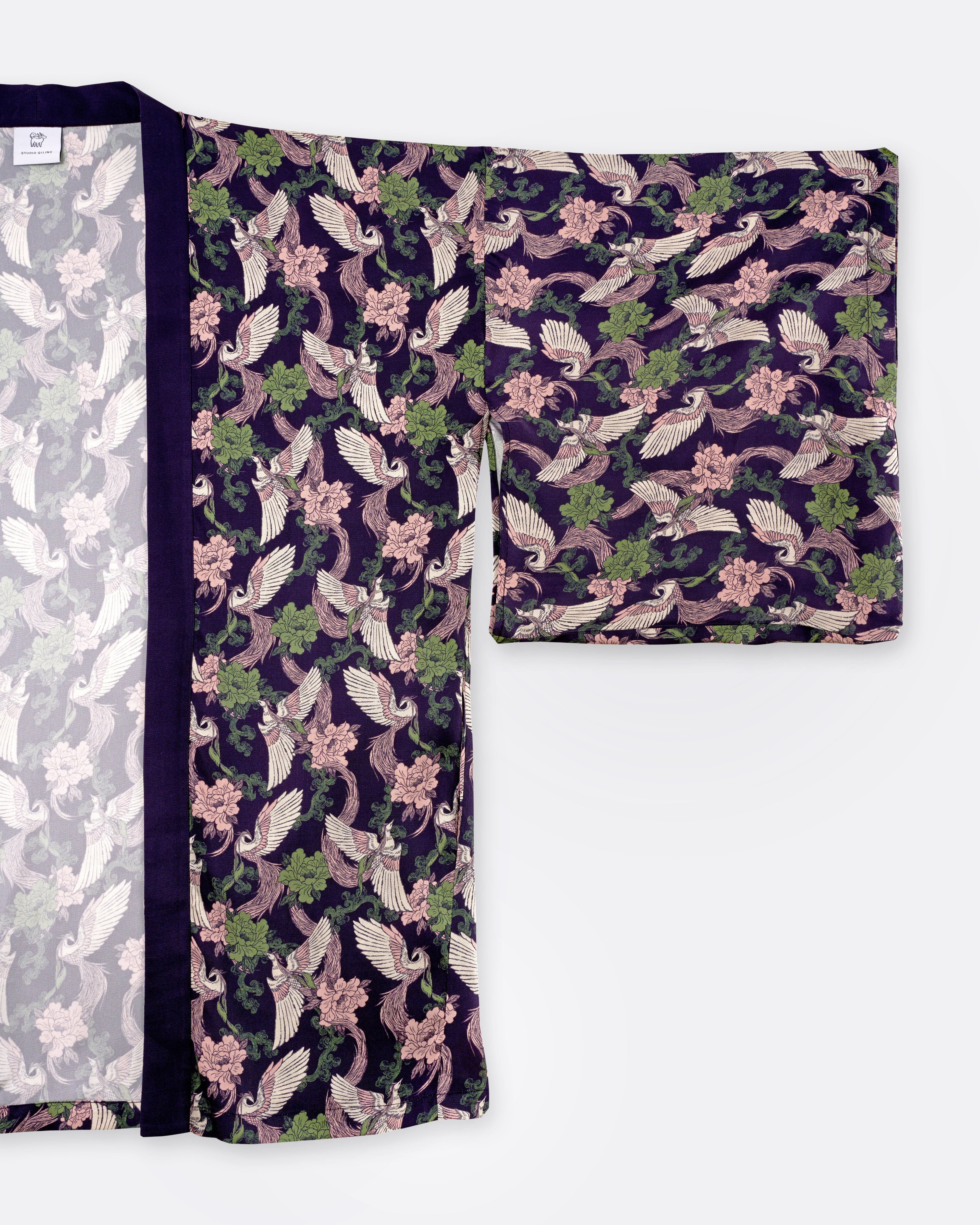 STUDIO QILING | Phoenix Pink Sage Silk Blend Kimono