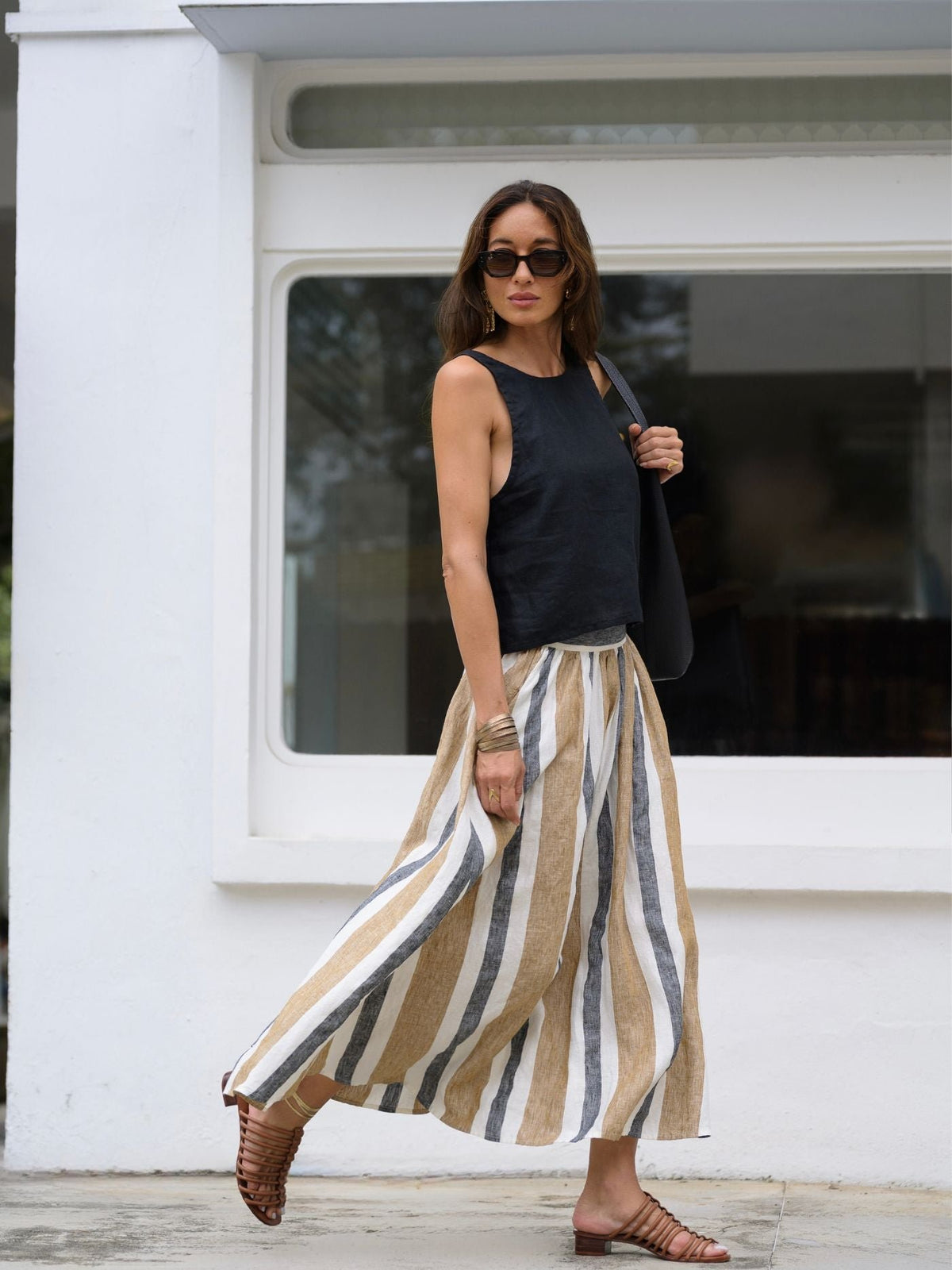 EDITION LIMITEE SINGAPORE | Long Skirt | Charcoal Stripes