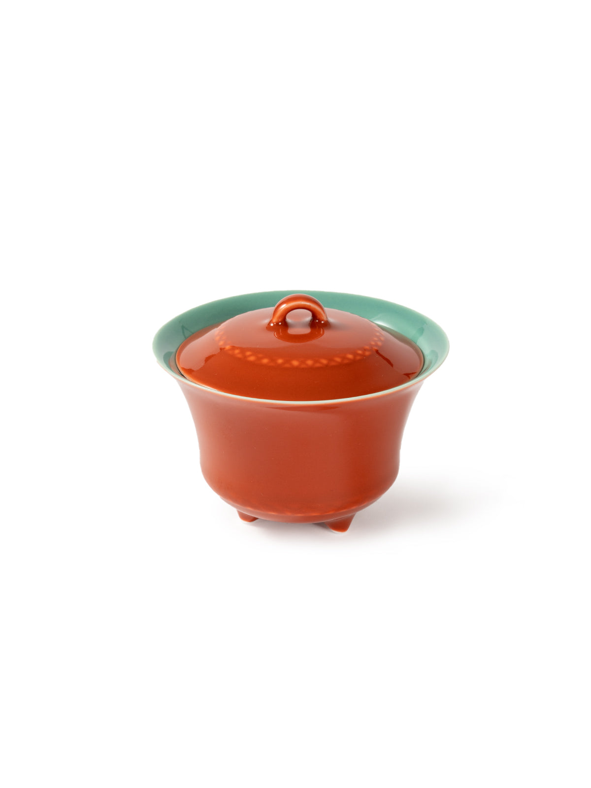 CRAFILAB | Brick Red & Turquoise Three&Legged Lidded Bowl