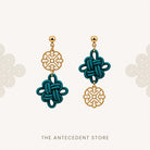 THE ANTECEDENT STORE | Asymmetrical Auspicious Knot Earrings in Deep Teal