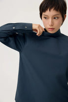 3EIGHTH | Oki Scarf Collar Top in Navy