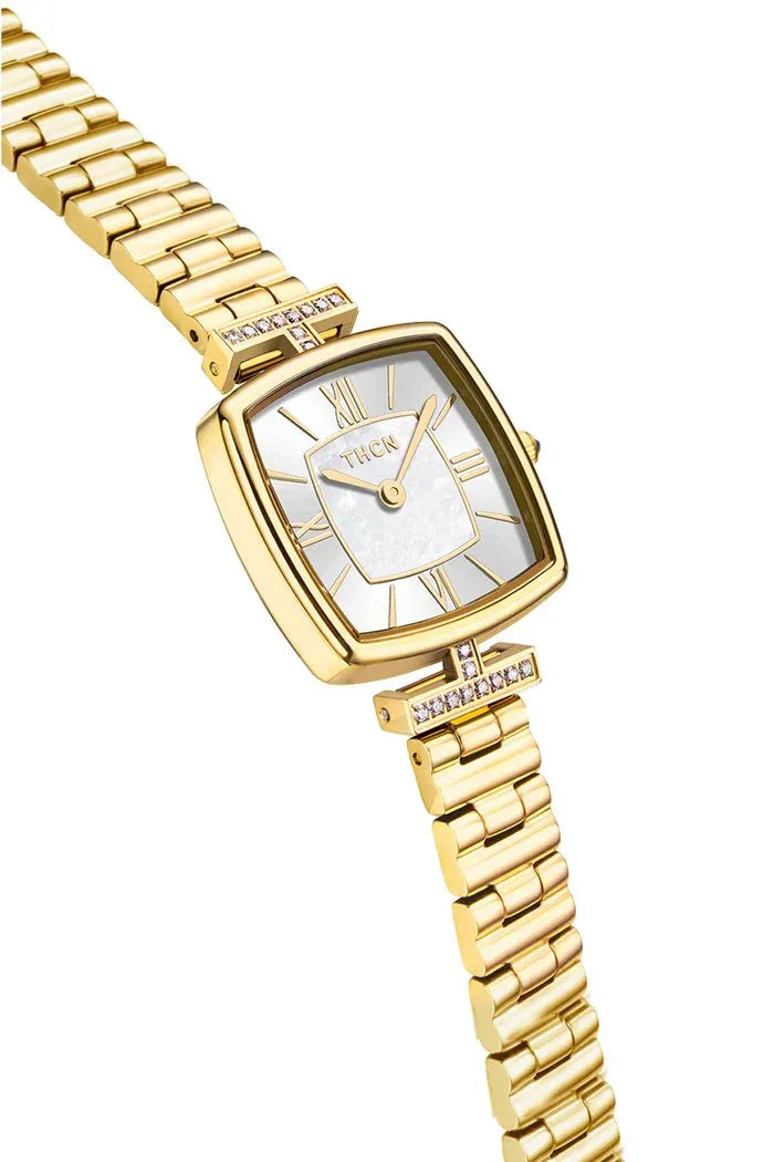 BLACK BY BLUE BRAVE | THCN T· II White Mother-of-Pearl Dial Gold Bracelet Watch