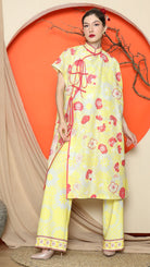 KANZI COLLECTION | Yellow Oriental Floral Cheongsam Pant Set