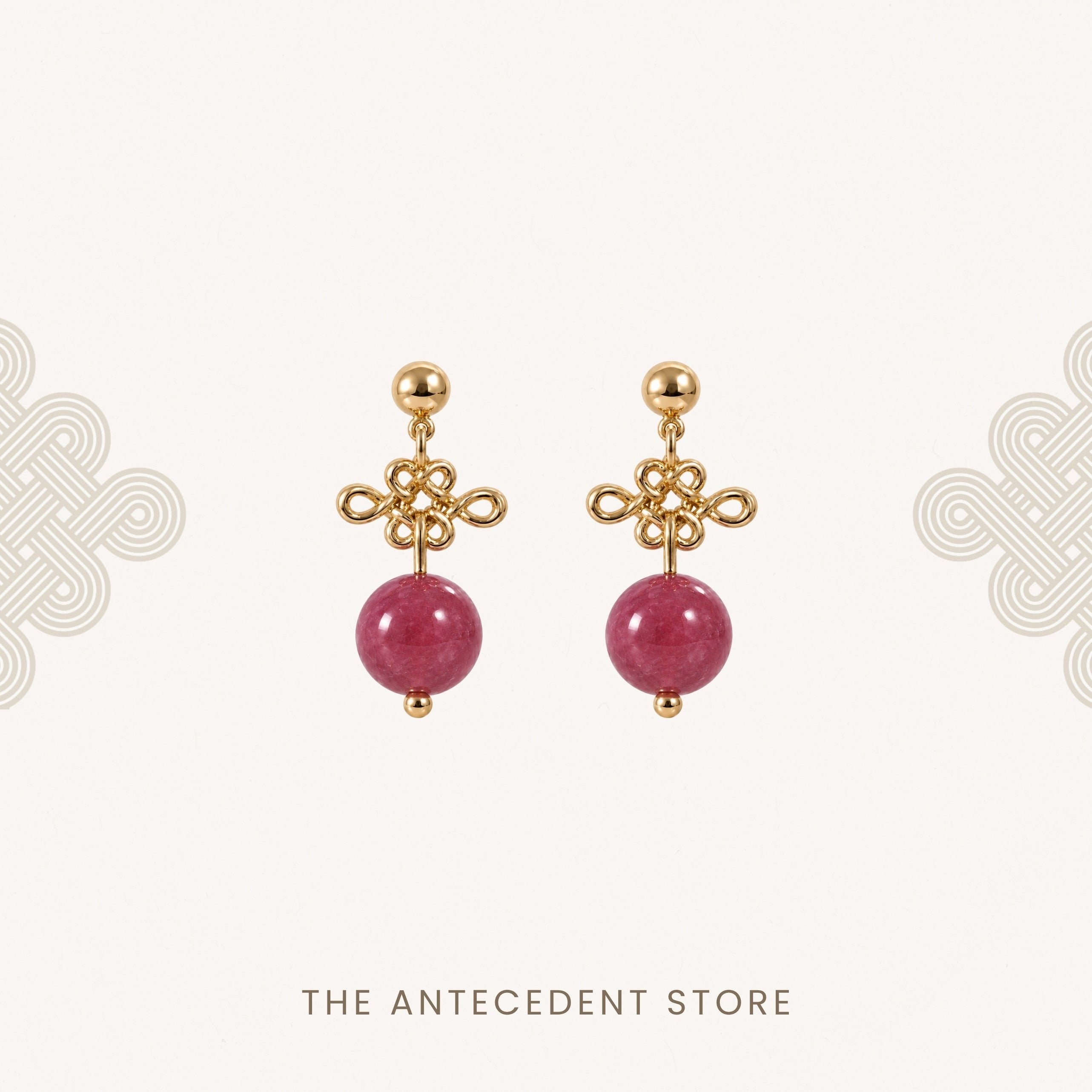THE ANTECEDENT STORE | Auspicious Ruyi Knot With Rhodonite Earrings
