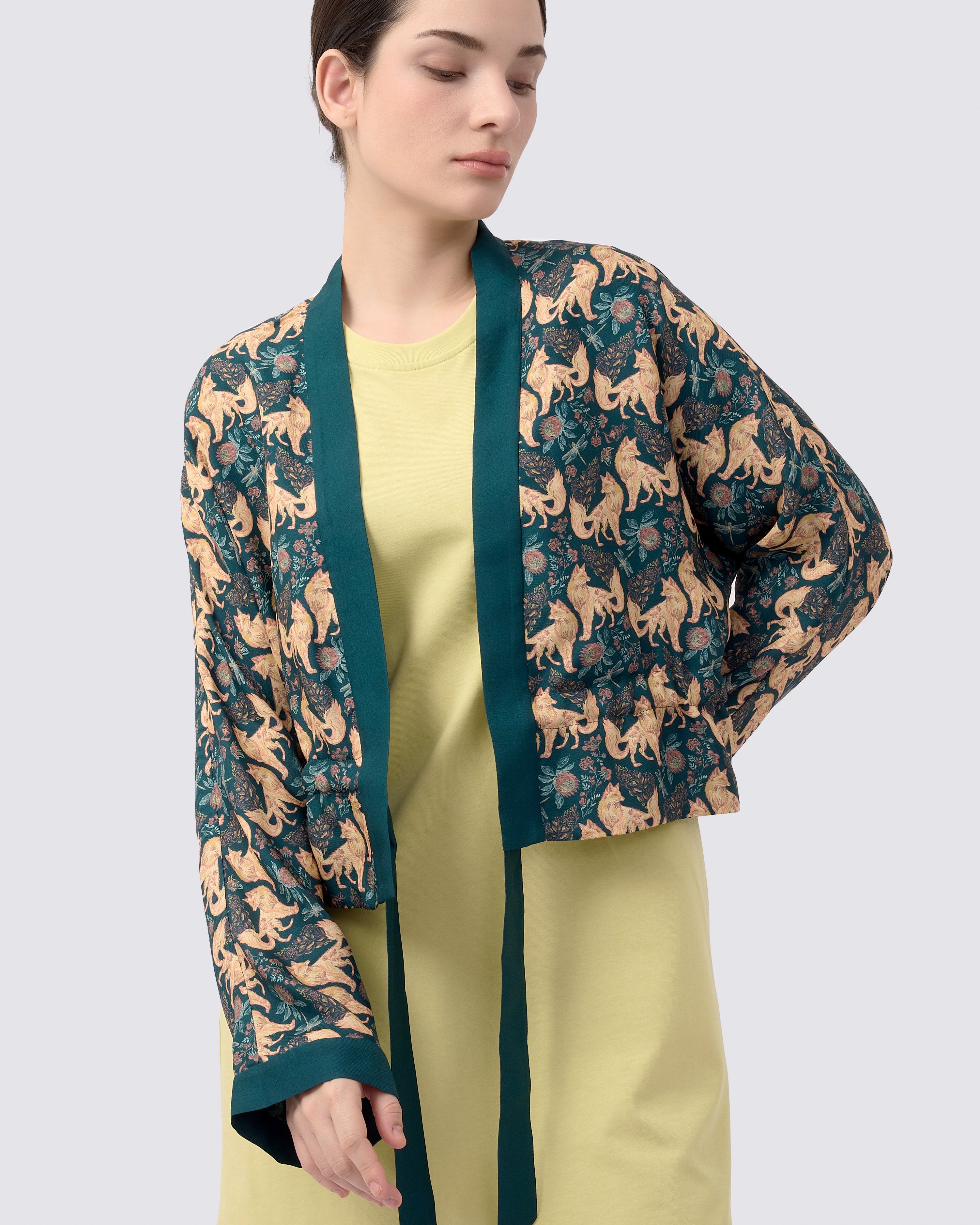STUDIO QILING | Kitsune Teal Desert Reversible Cropped Kimono