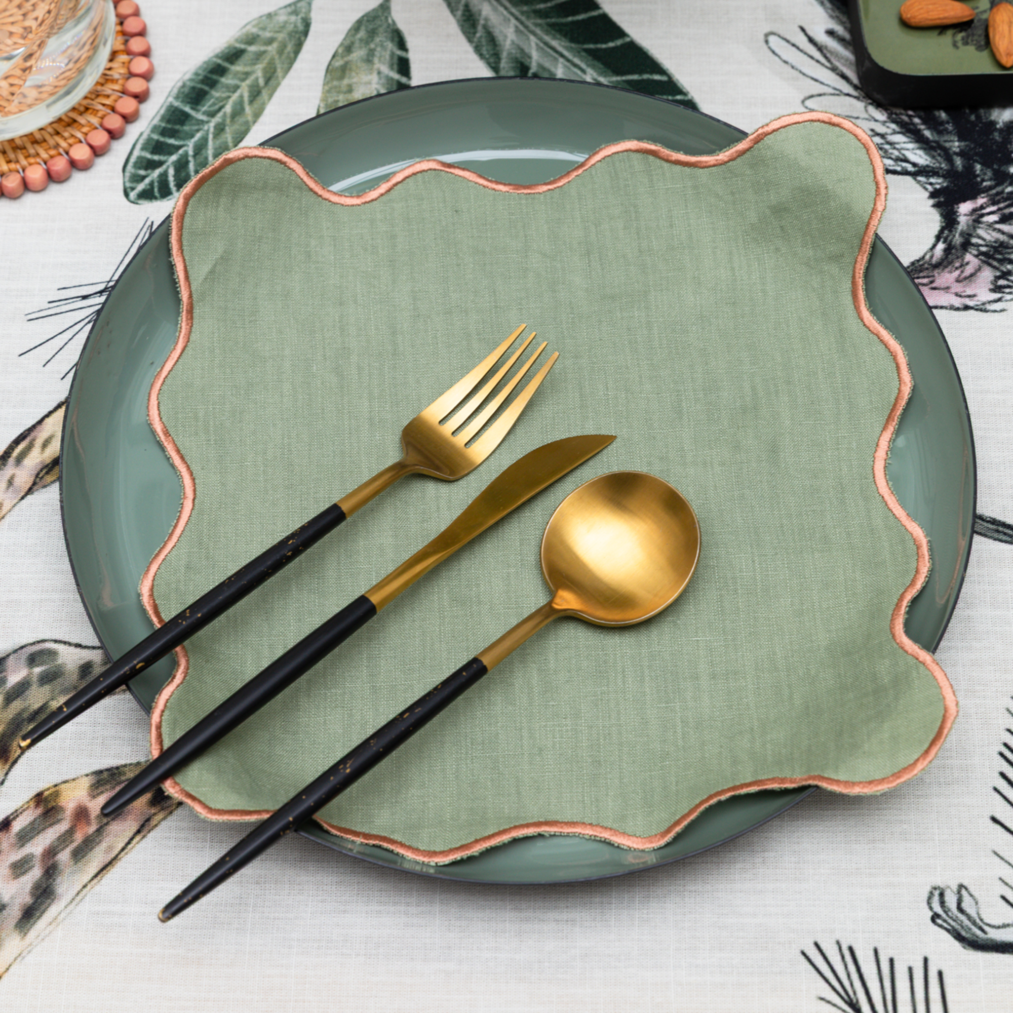 MEJA | The Aventure Africaine’ Cocktail Napkin - Oil Green Solid (Set of 2)