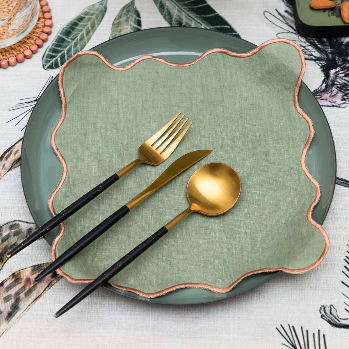 MEJA | The Aventure Africaine’ Cocktail Napkin - Oil Green Solid (Set of 2)