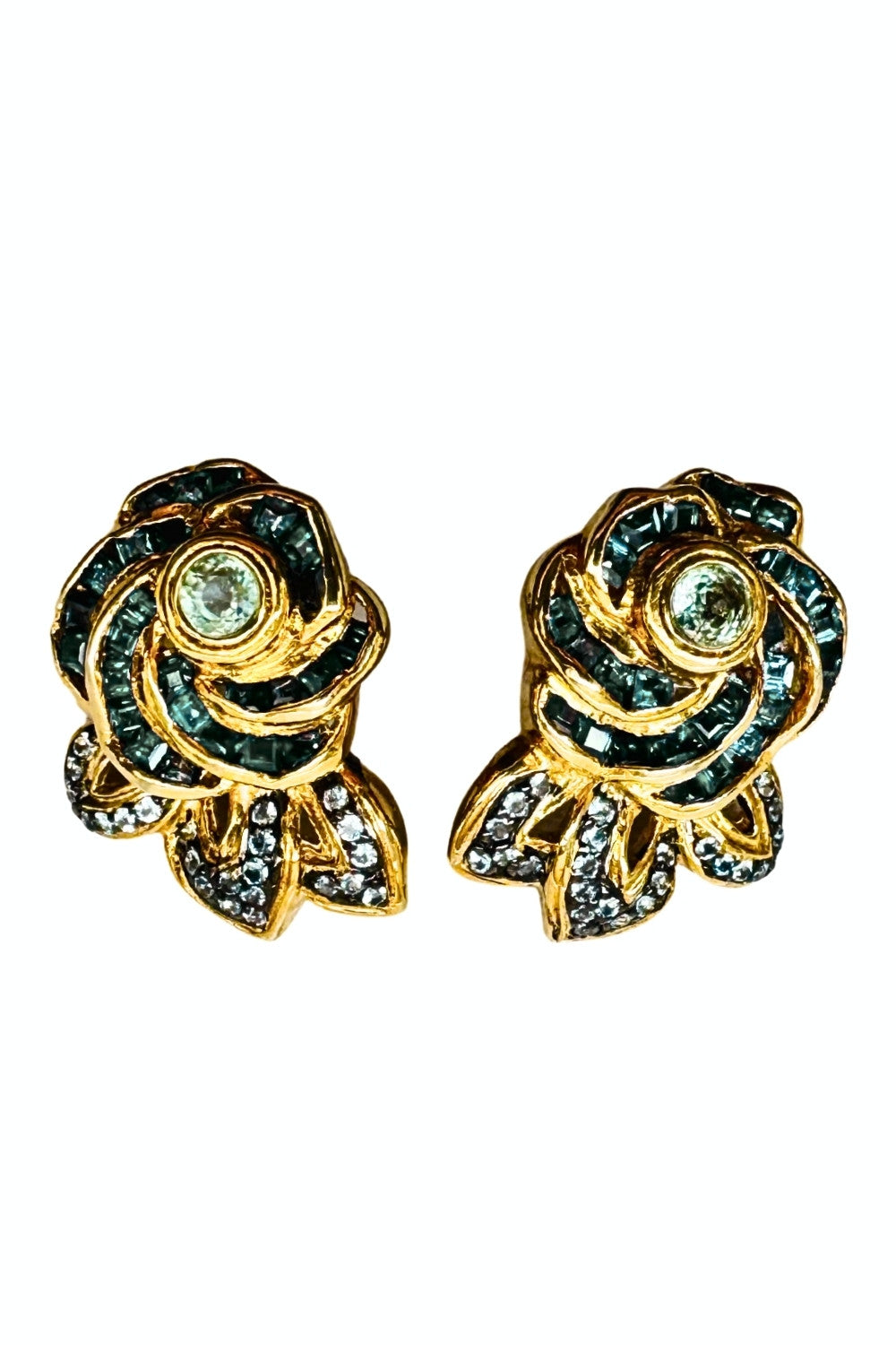 CREATIVE JEWELLERY STUDIO | Green & Blue Sapphire, Gold Plated Silver Earrings by Blissadora