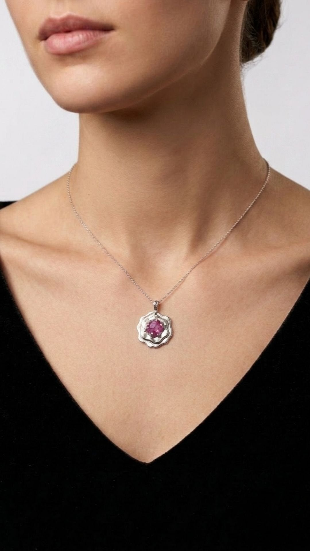 CREATIVE JEWELLERY STUDIO | Rosecut Heated 3.28ct Ruby, Silver Flower Pendant by Lithosphere Jewels