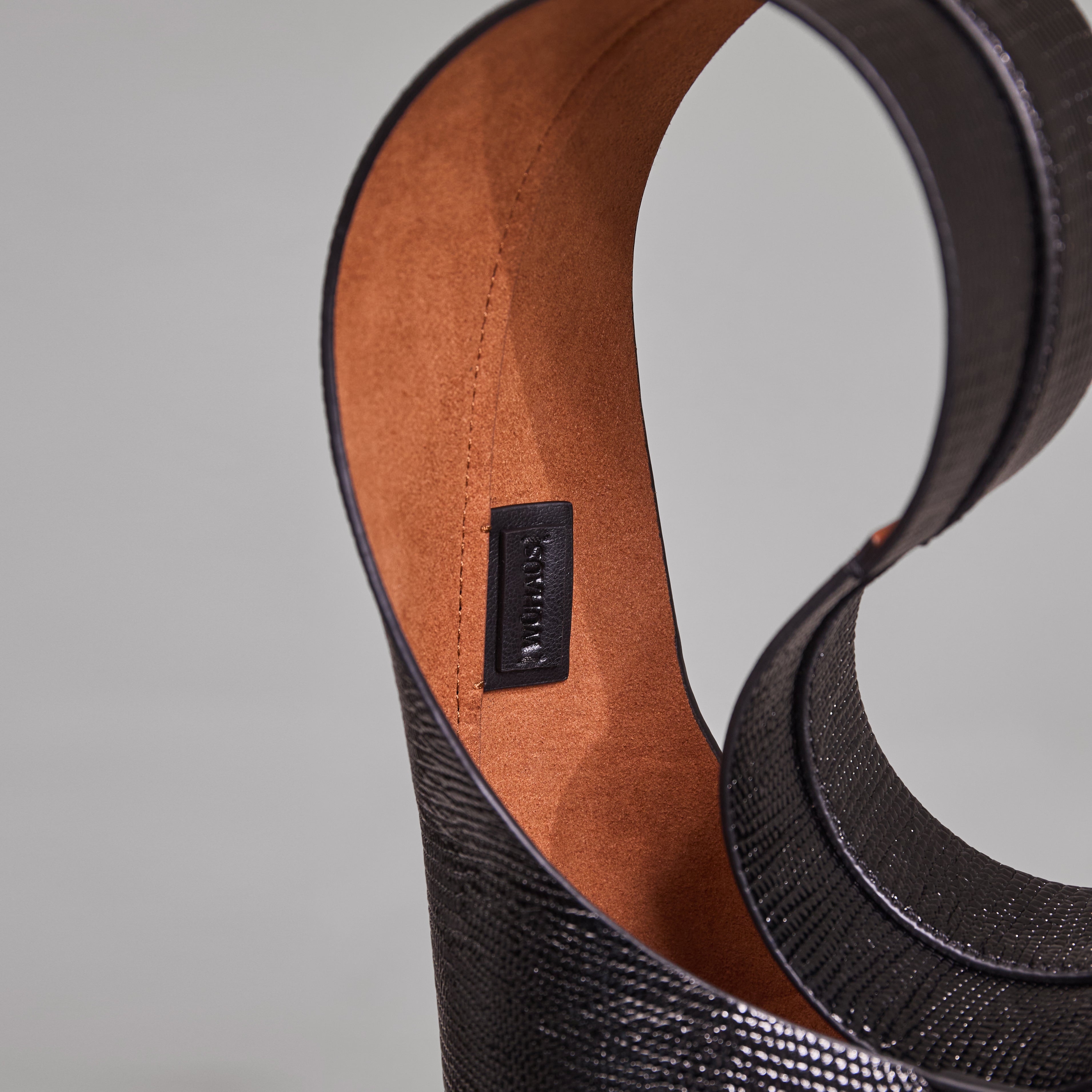 WU HAUS | Vessel Black Lizard Cow Embossed Bucket Bag