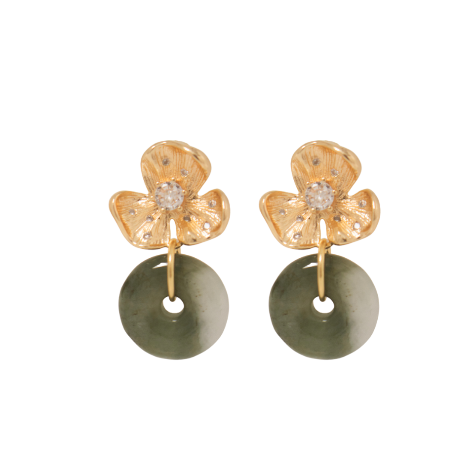 THE ANTECEDENT STORE | Burmese Jade Donut S2 - Zirconia Orchid Flower Earrings