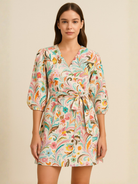 NIMBU | Havana White Unicorn Wrap Dress In Cotton