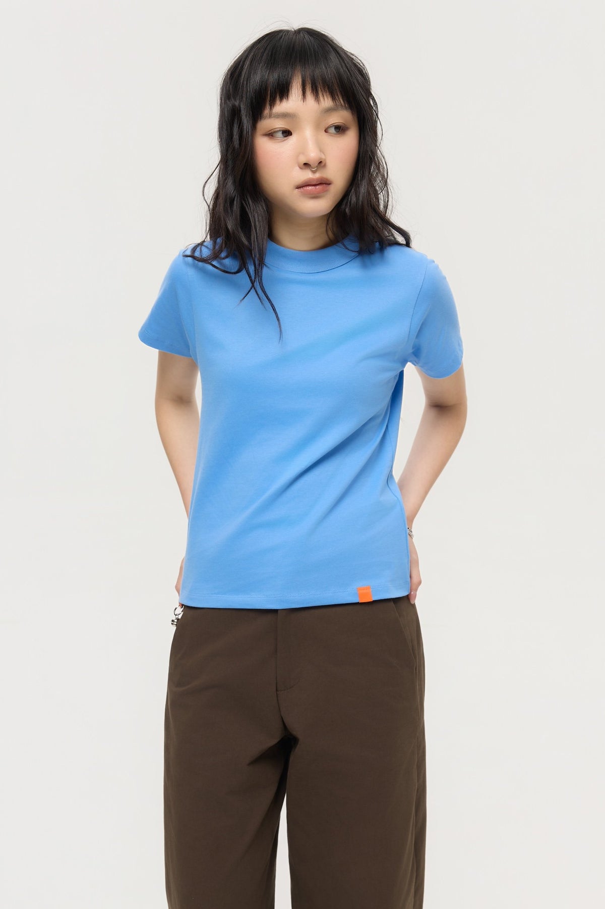 3EIGHTH | Mock Neck Tee in Azure Blue