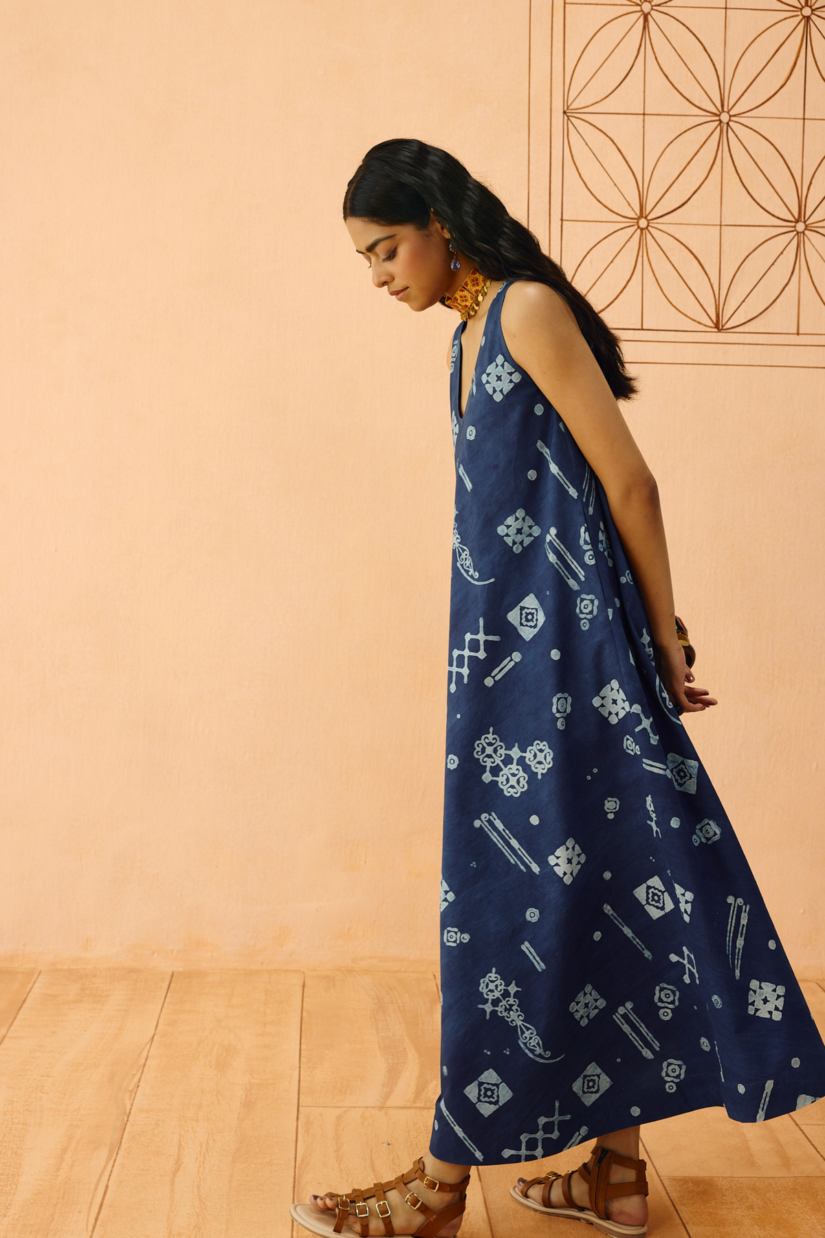 SUI | Indigo Ornament Organic Coton Maxi Dress