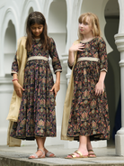 NIMBU | Nama Girls Black Anarkali Gown Dress In Red Floral